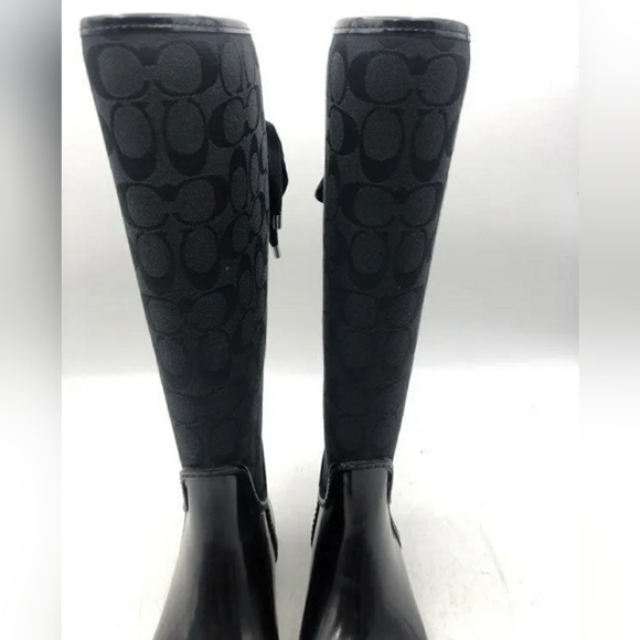 Coach Designer Black 'C' Logo Print 'Tristee' Rain Boots - Size Women's 6 - Picture 4 of 6